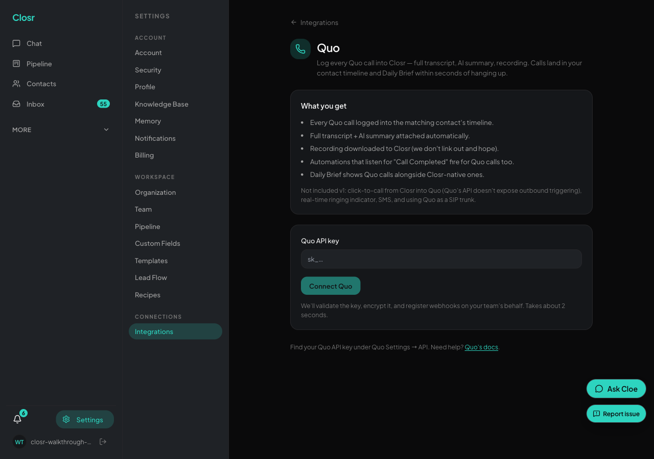 Connecting Quo (formerly OpenPhone)
