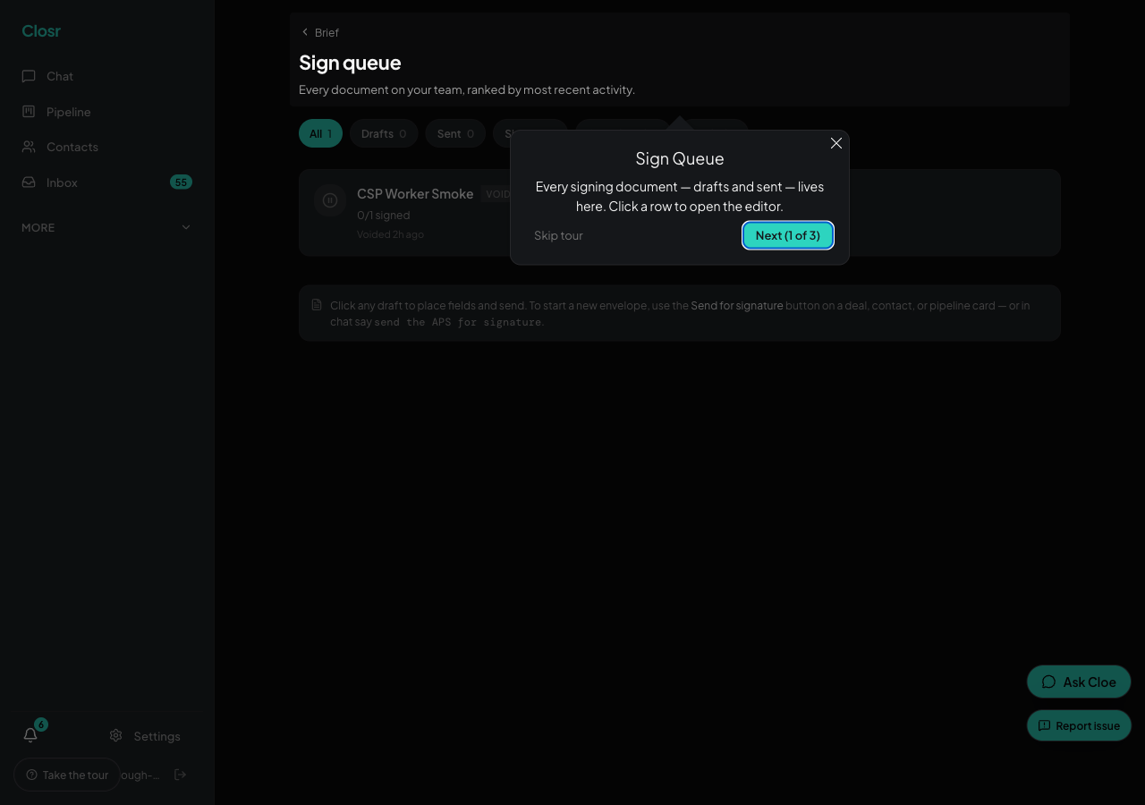eSign: draft, place fields, send, sign, complete
